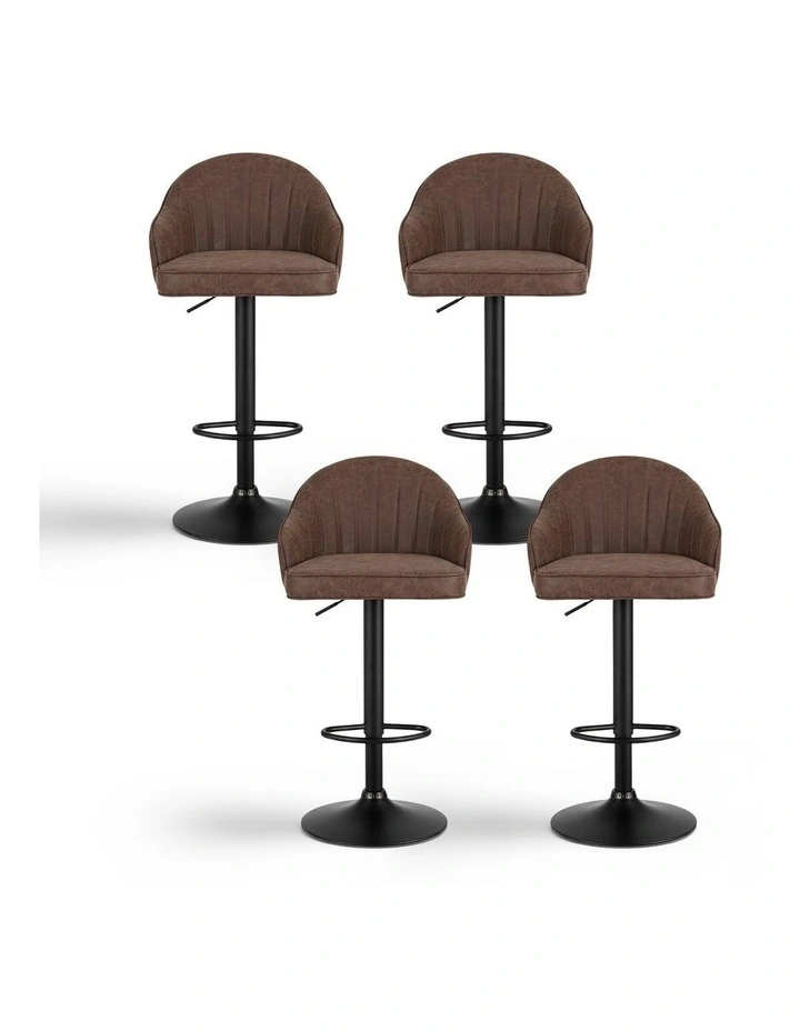 Artiss 4x Bar Stools Kitchen Swivel Gas Lift Counter Chair Shell Leather Brown image 2