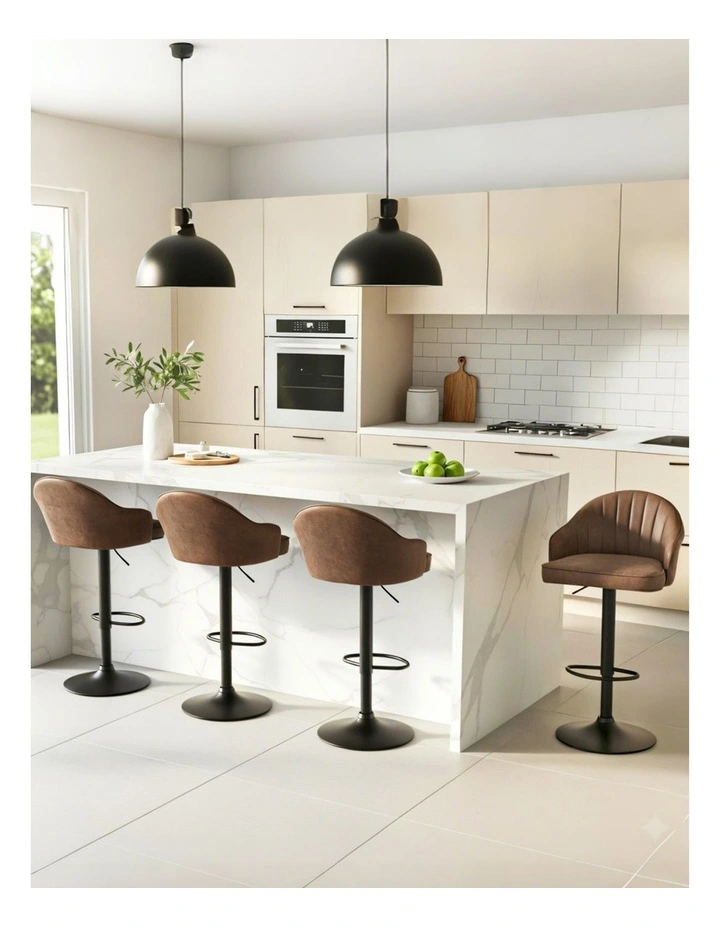Artiss 4x Bar Stools Kitchen Swivel Gas Lift Counter Chair Shell Leather Brown image 3