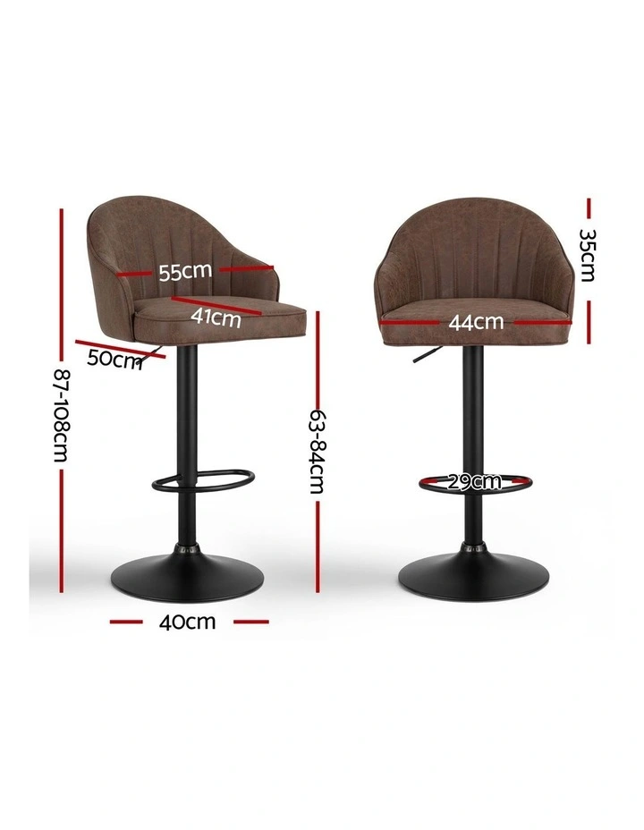 Artiss 4x Bar Stools Kitchen Swivel Gas Lift Counter Chair Shell Leather Brown image 4