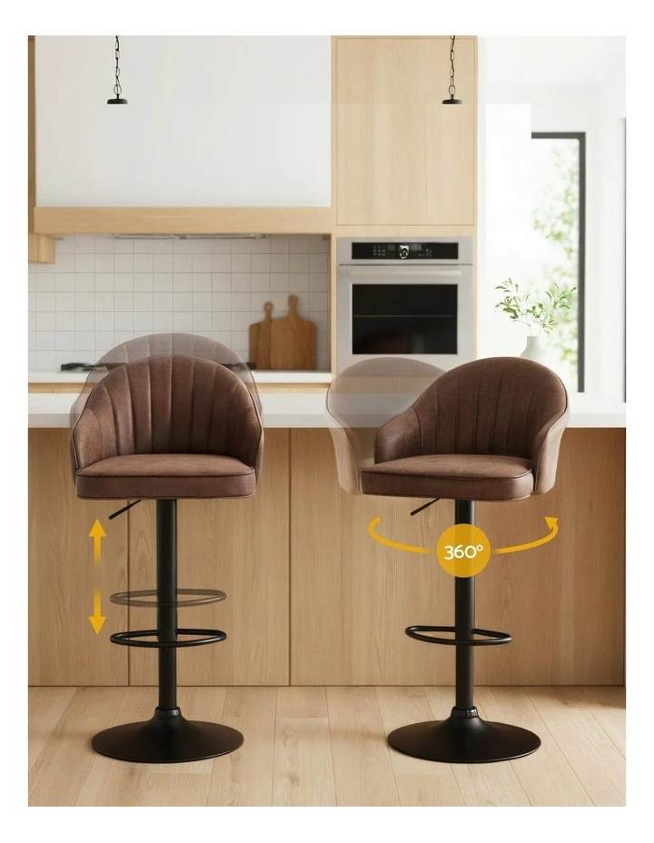 Artiss 4x Bar Stools Kitchen Swivel Gas Lift Counter Chair Shell Leather Brown image 5
