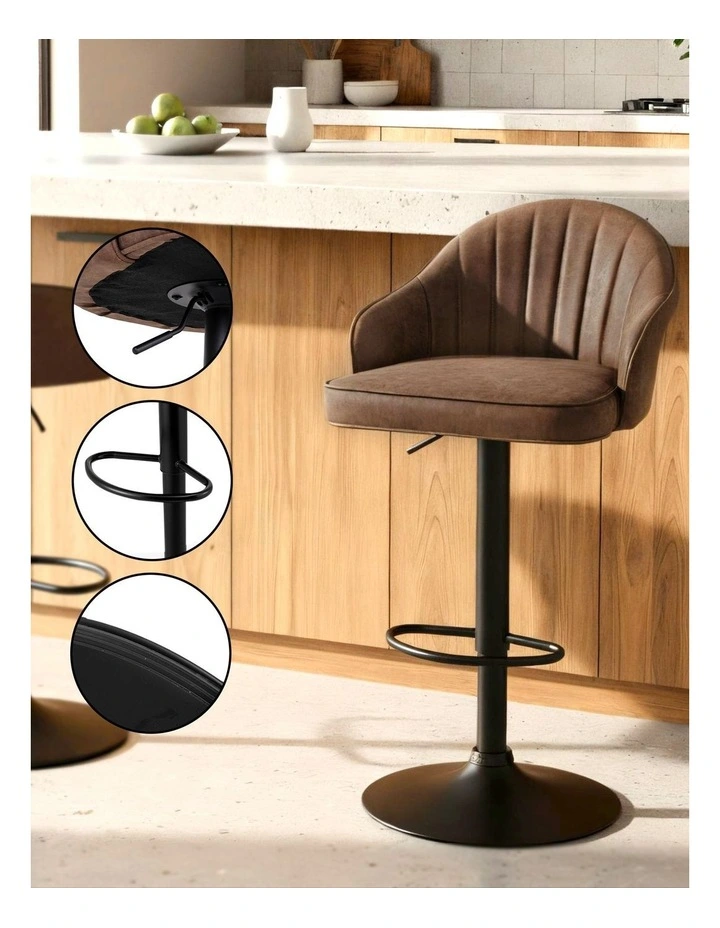 Artiss 4x Bar Stools Kitchen Swivel Gas Lift Counter Chair Shell Leather Brown image 7