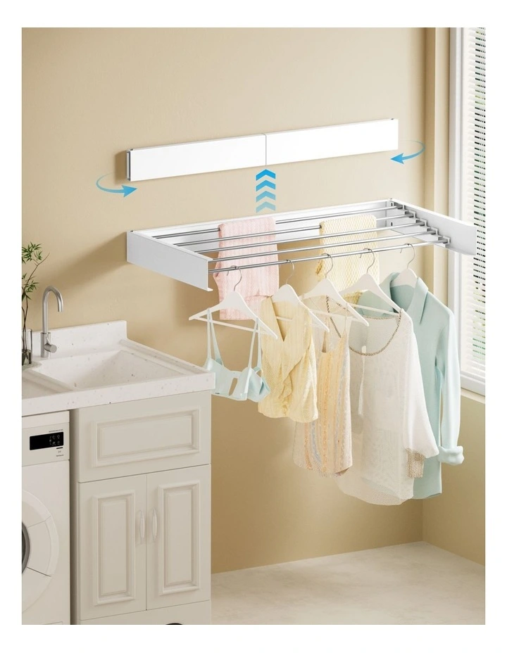 Artiss Clothes Rack Wall Mounted Airer Foldable White image 5
