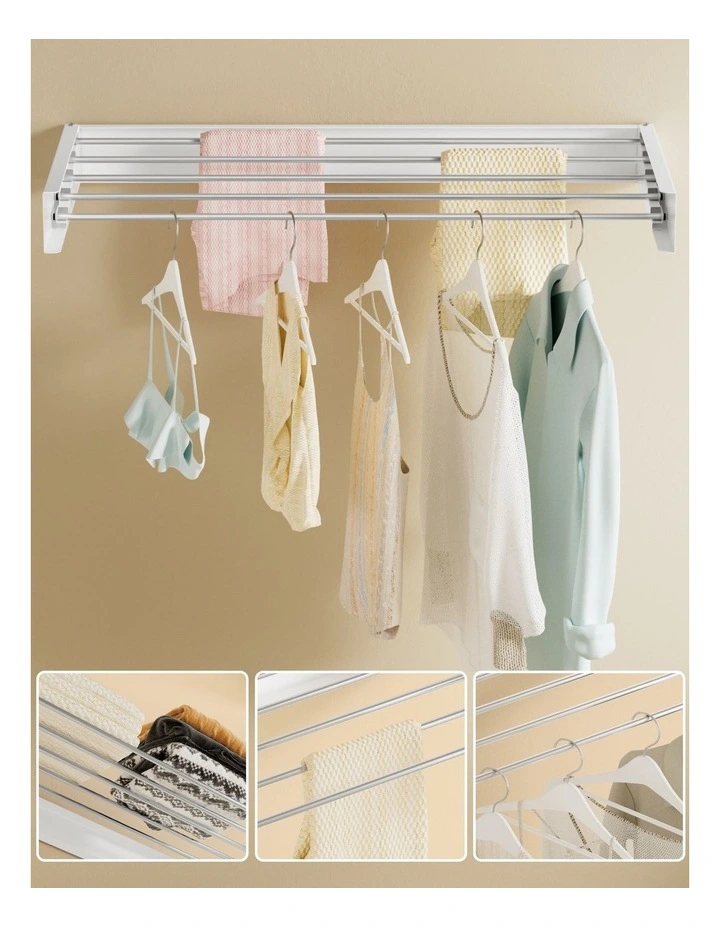 Artiss Clothes Rack Wall Mounted Airer Foldable White image 7