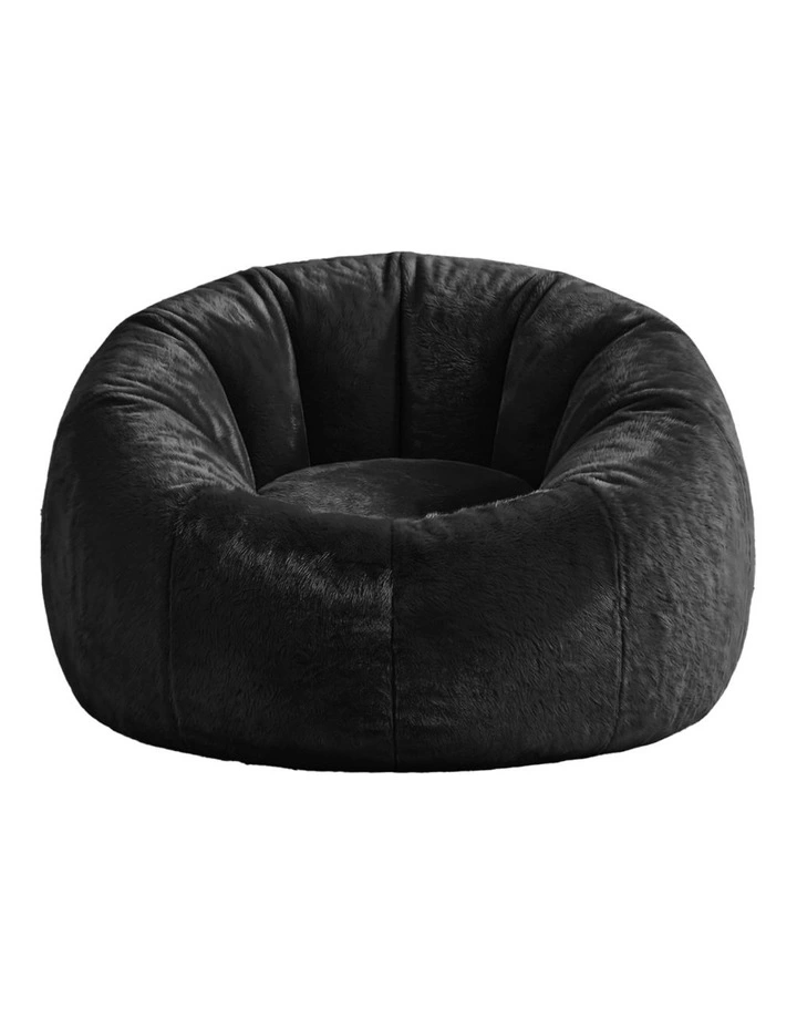 Artiss Large Round Faux Fur Bean Bag Chair Cover No Filler Washable Black image 1