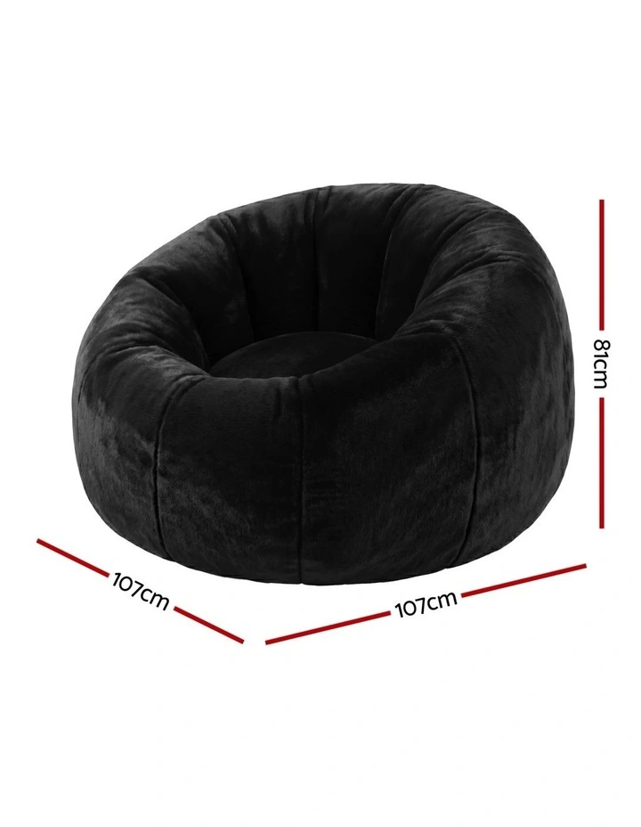 Artiss Large Round Faux Fur Bean Bag Chair Cover No Filler Washable Black image 2