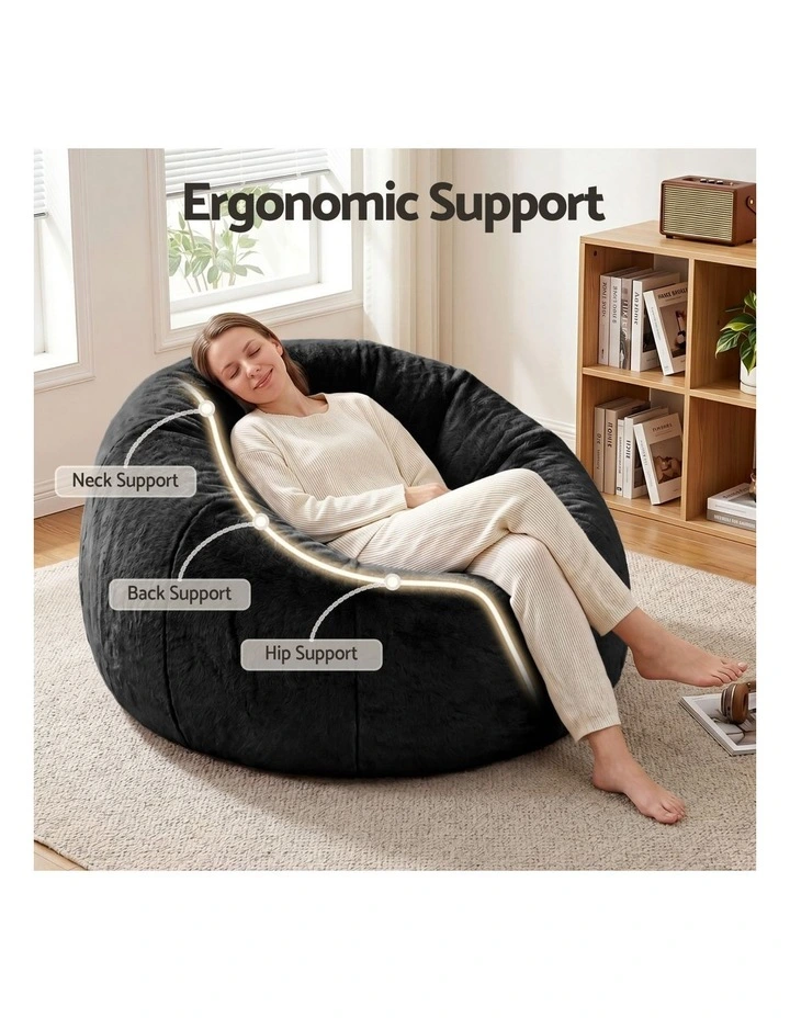 Artiss Large Round Faux Fur Bean Bag Chair Cover No Filler Washable Black image 7