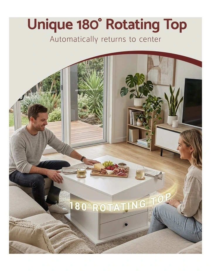 Artiss Lift Top Coffee Table Centre Table with Rotating Top Hidden Storage White image 4
