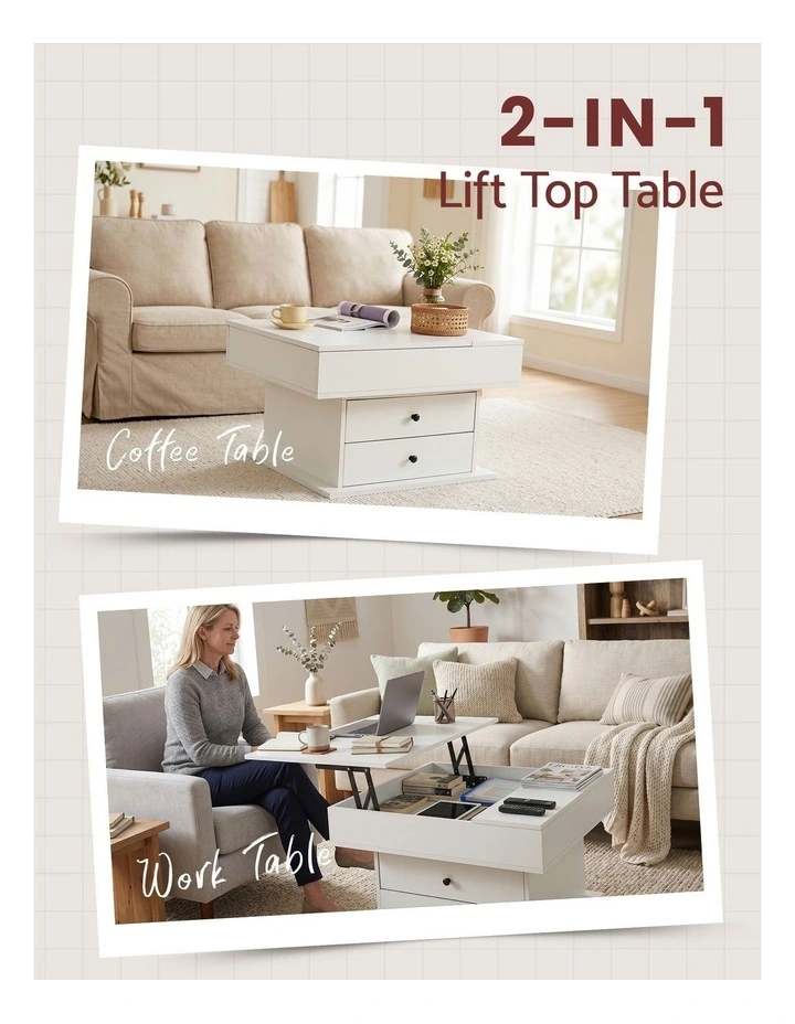Artiss Lift Top Coffee Table Centre Table with Rotating Top Hidden Storage White image 5