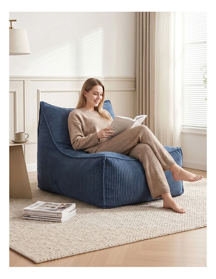 Artiss Corduroy Bean Bag Chair Cover No Filler Washable Blue image 3