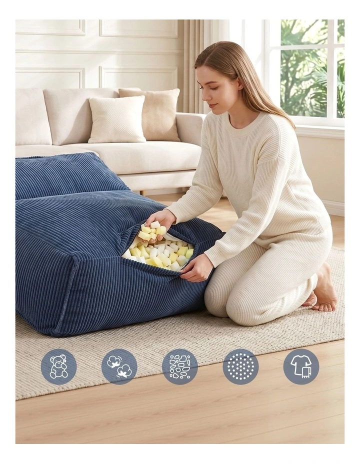 Artiss Corduroy Bean Bag Chair Cover No Filler Washable Blue image 6