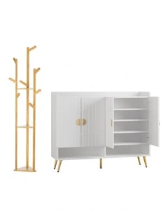 Artiss Shoe Rack Cabinet & Clothes Rack Set Storage Shelf White Pine