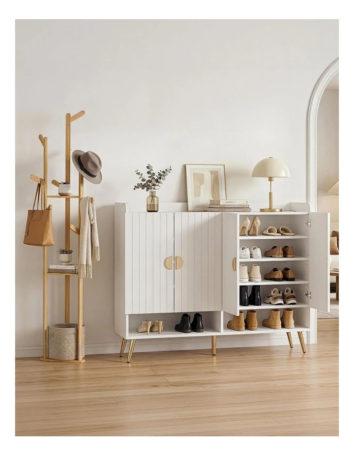Artiss Shoe Rack Cabinet & Clothes Rack Set Storage Shelf White Pine image 4