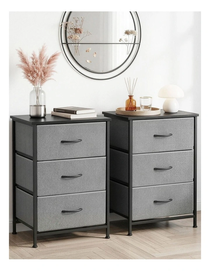 Artiss Set of 2 Chest of 3 Drawers Storage Dresser Tallboy Grey image 4