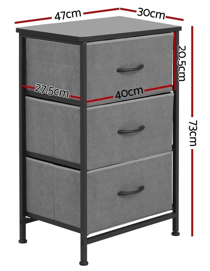 Artiss Set of 2 Chest of 3 Drawers Storage Dresser Tallboy Grey image 5
