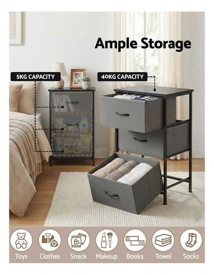 Artiss Set of 2 Chest of 3 Drawers Storage Dresser Tallboy Grey image 6