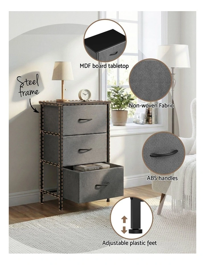 Artiss Set of 2 Chest of 3 Drawers Storage Dresser Tallboy Grey image 7