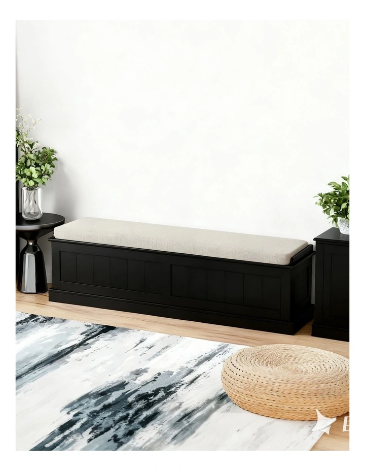 Artiss Storage Ottoman Blanket Box 140cm Fluted Black image 3