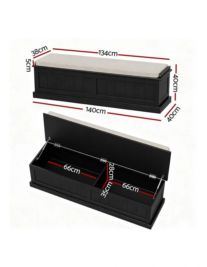Artiss Storage Ottoman Blanket Box 140cm Fluted Black image 4