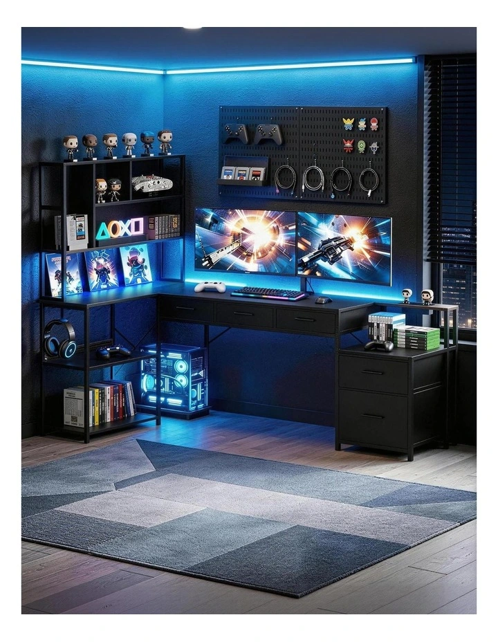 Artiss 200cm L Shaped Gaming Desk Computer Desk with LED Lights & Power Outlets image 7
