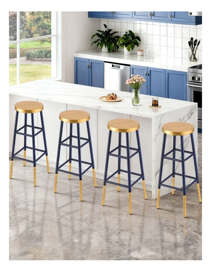 Artiss 4x Bar Stools Metal Gold Navy image 4