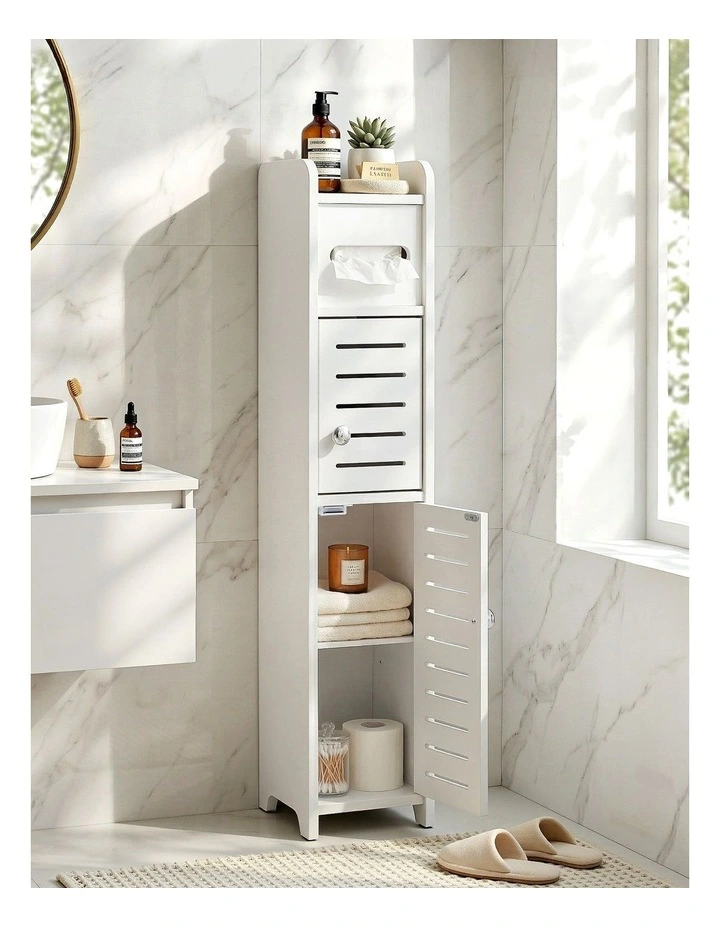 Artiss Bathroom Storage Cabinet 3-Tier Slim Toilet Paper Holder Organizer White image 4