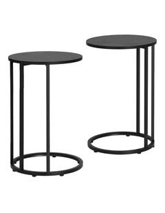 Artiss C Shaped End Table Set of 2 Coffee Table Side Table Round Black