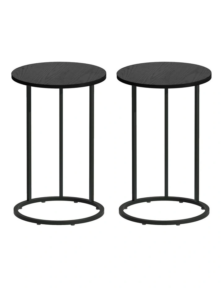 Artiss C Shaped End Table Set of 2 Coffee Table Side Table Round Black image 2
