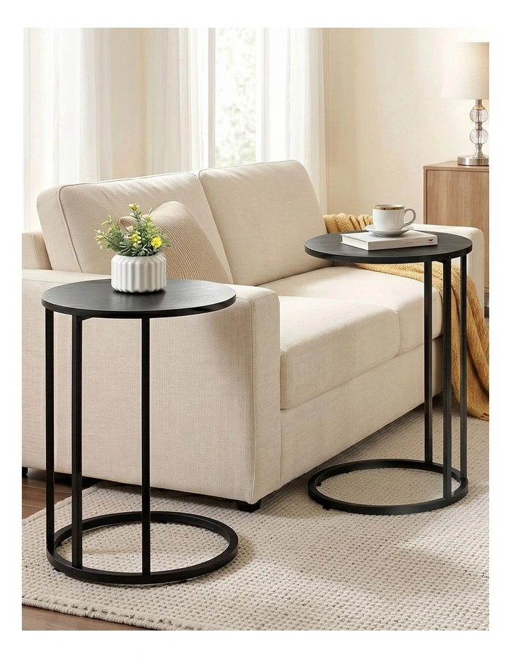 Artiss C Shaped End Table Set of 2 Coffee Table Side Table Round Black image 3