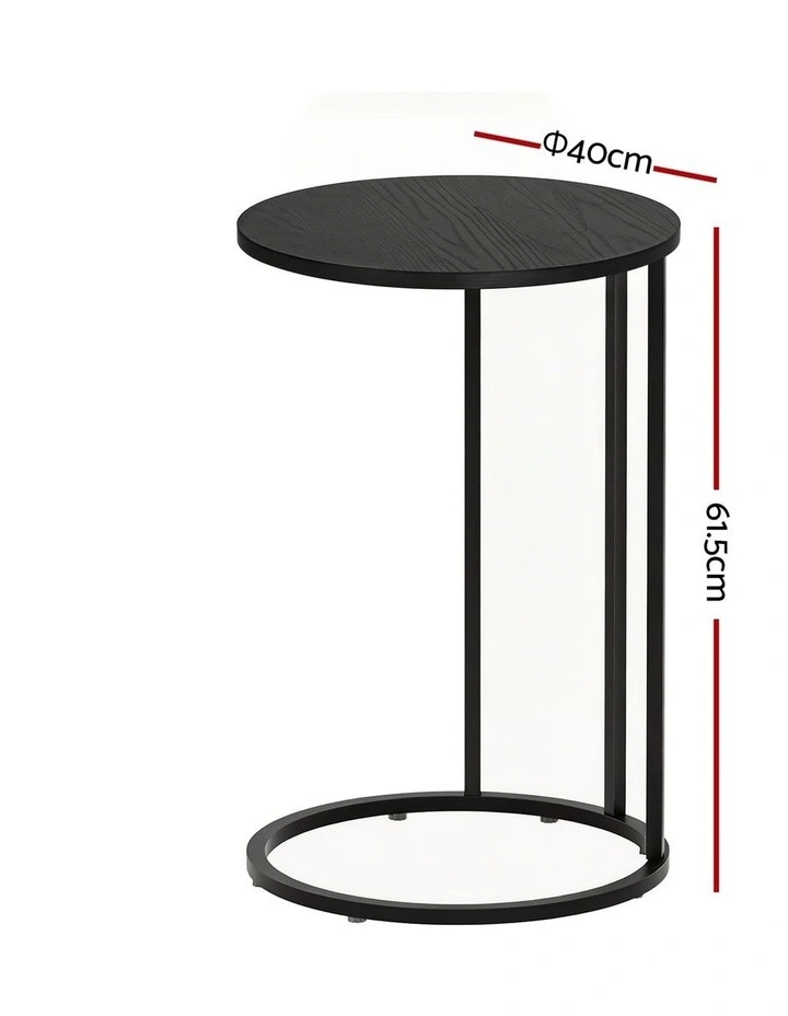 Artiss C Shaped End Table Set of 2 Coffee Table Side Table Round Black image 4
