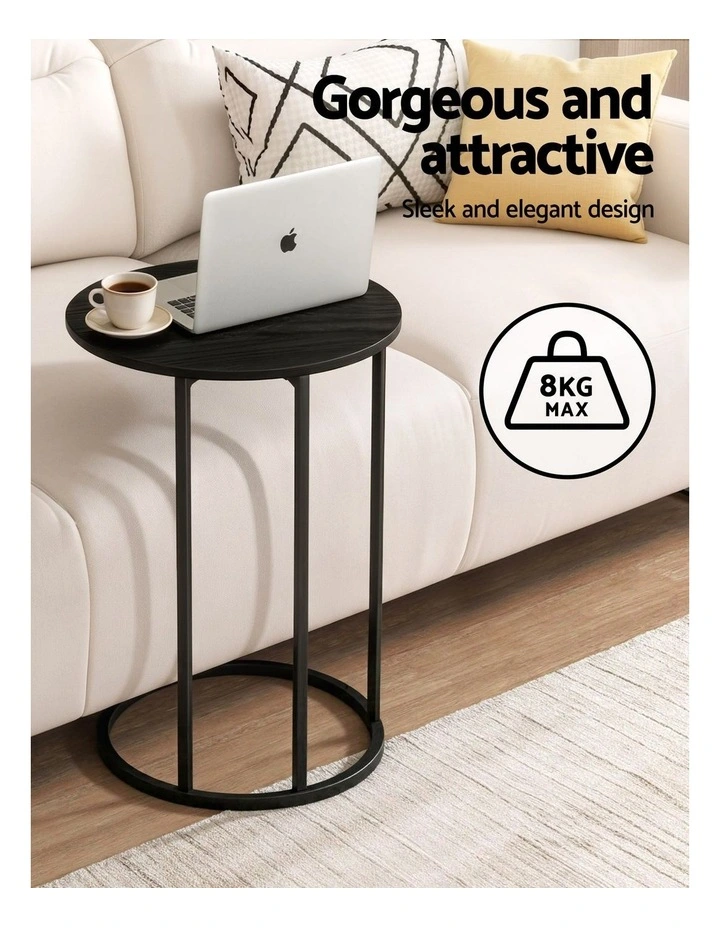 Artiss C Shaped End Table Set of 2 Coffee Table Side Table Round Black image 5