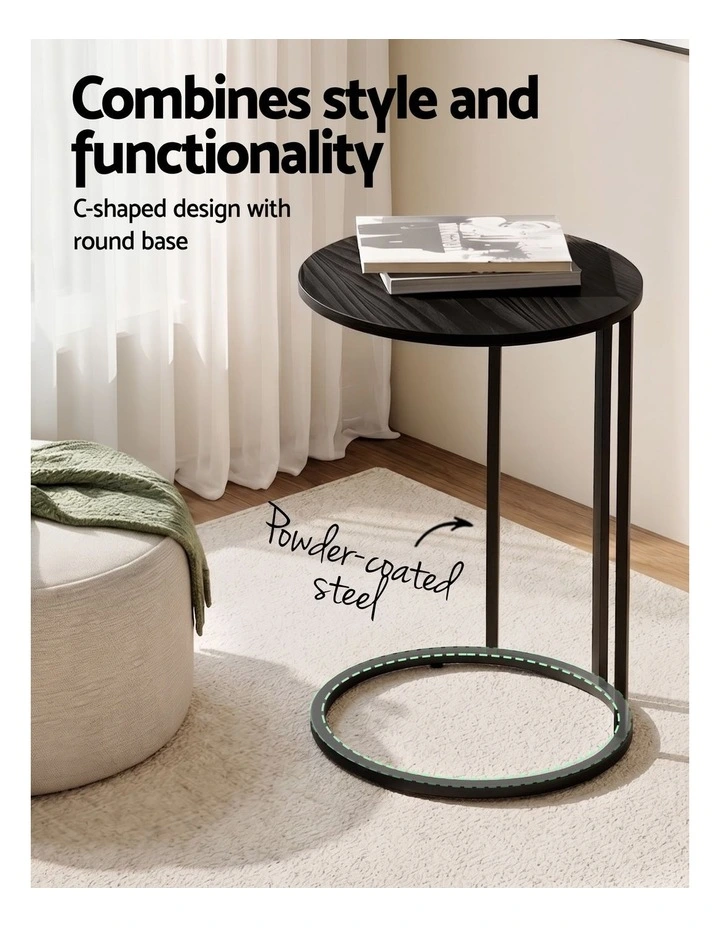 Artiss C Shaped End Table Set of 2 Coffee Table Side Table Round Black image 6
