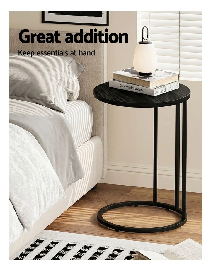 Artiss C Shaped End Table Set of 2 Coffee Table Side Table Round Black image 7