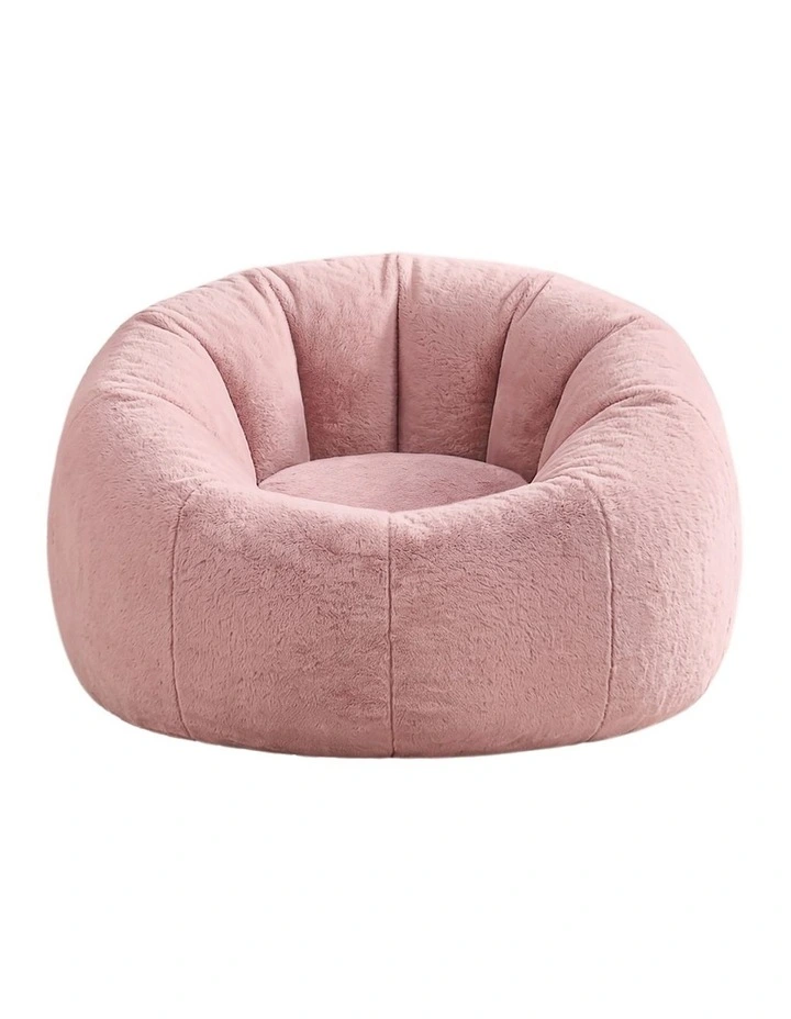 Artiss Large Round Faux Fur Bean Bag Chair Cover No Filler Washable Pink image 1