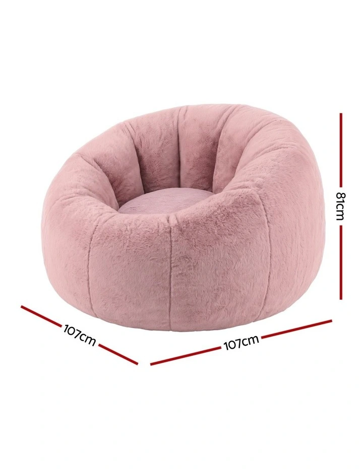 Artiss Large Round Faux Fur Bean Bag Chair Cover No Filler Washable Pink image 2