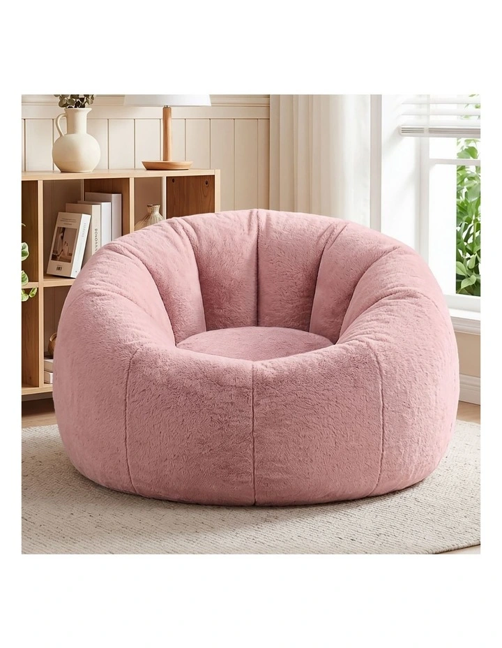 Artiss Large Round Faux Fur Bean Bag Chair Cover No Filler Washable Pink image 3