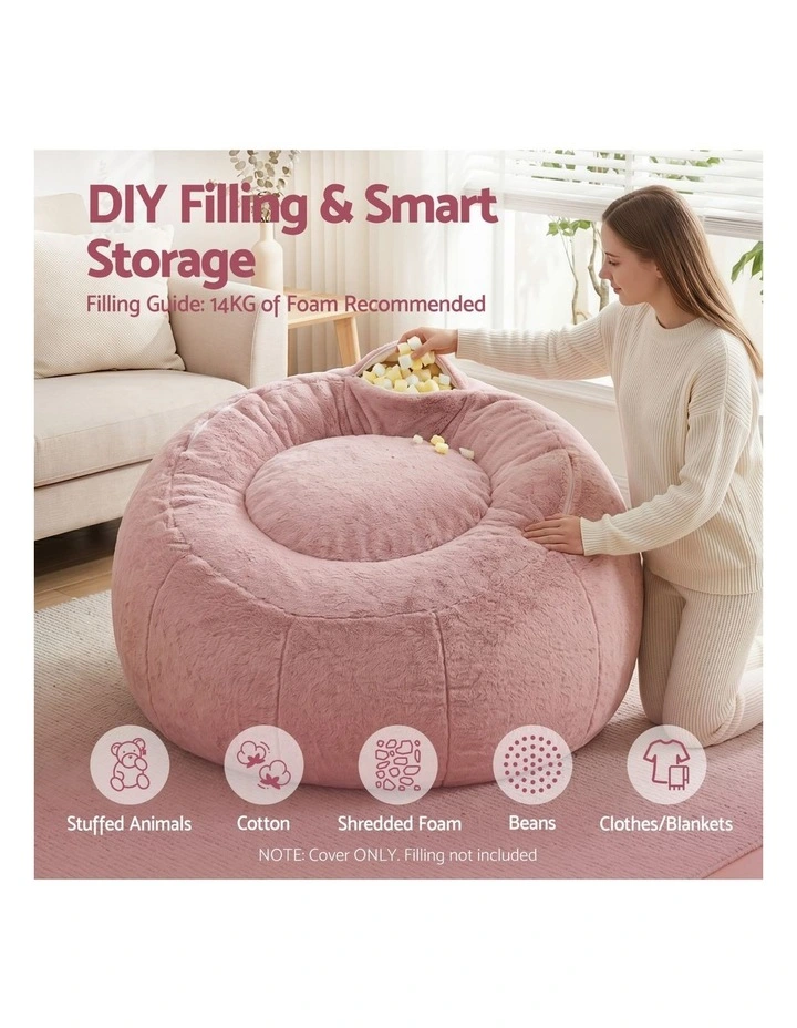 Artiss Large Round Faux Fur Bean Bag Chair Cover No Filler Washable Pink image 6
