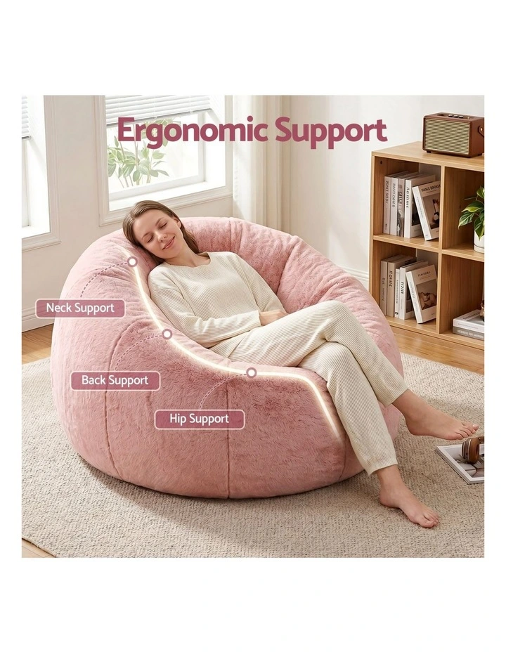 Artiss Large Round Faux Fur Bean Bag Chair Cover No Filler Washable Pink image 7