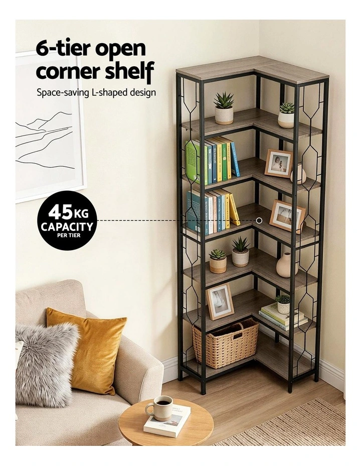 Artiss 6 Tiers Bookshelf Corner Shelf Bookcase Display Shelves Oak image 6