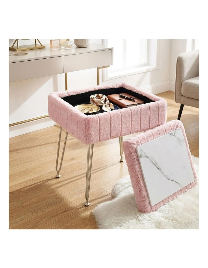 Artiss Storage Ottoman Vanity Foot Stool Pink image 3