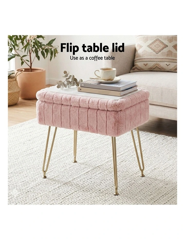 Artiss Storage Ottoman Vanity Foot Stool Pink image 5