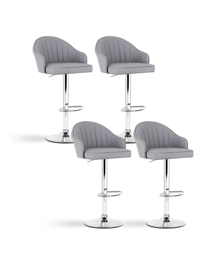 Artiss 4x Bar Stools Kitchen Swivel Gas Lift Counter Chair Shell Leather Grey image 1