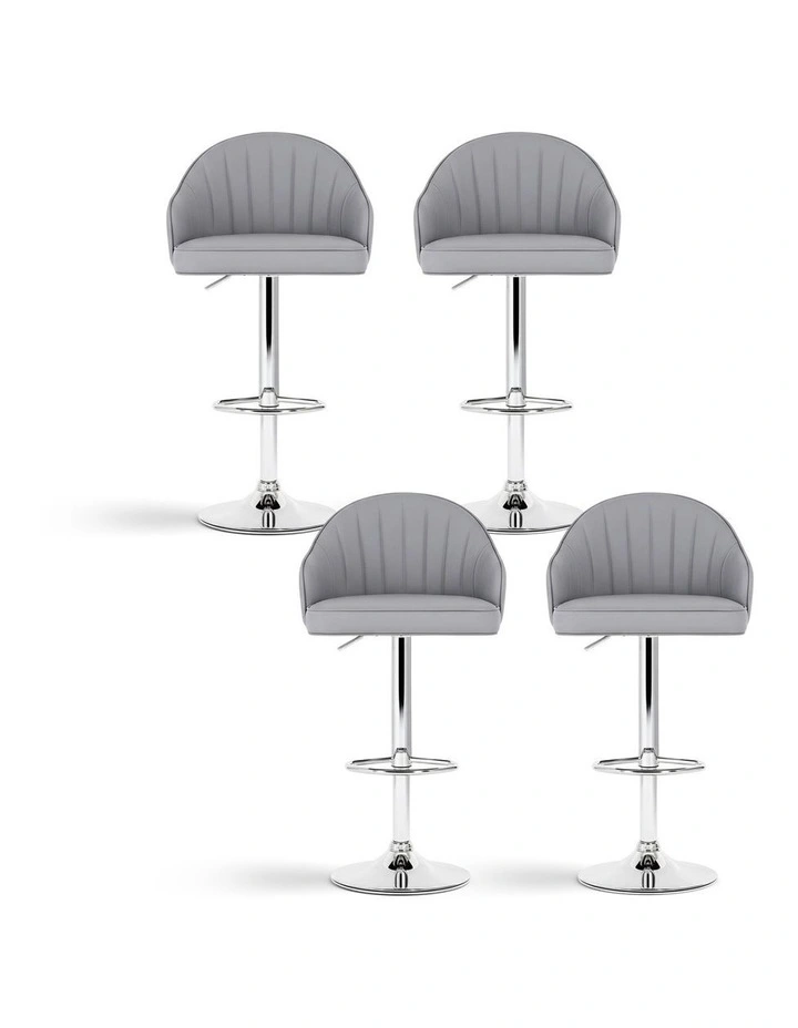 Artiss 4x Bar Stools Kitchen Swivel Gas Lift Counter Chair Shell Leather Grey image 2