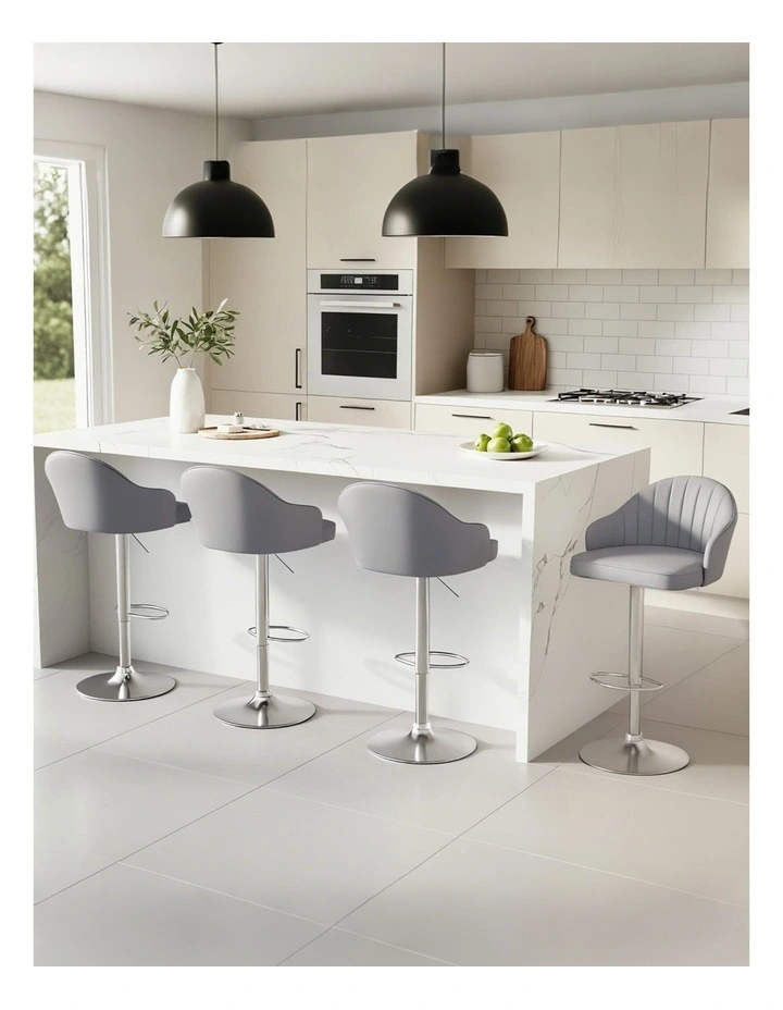 Artiss 4x Bar Stools Kitchen Swivel Gas Lift Counter Chair Shell Leather Grey image 3