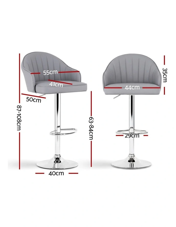 Artiss 4x Bar Stools Kitchen Swivel Gas Lift Counter Chair Shell Leather Grey image 4