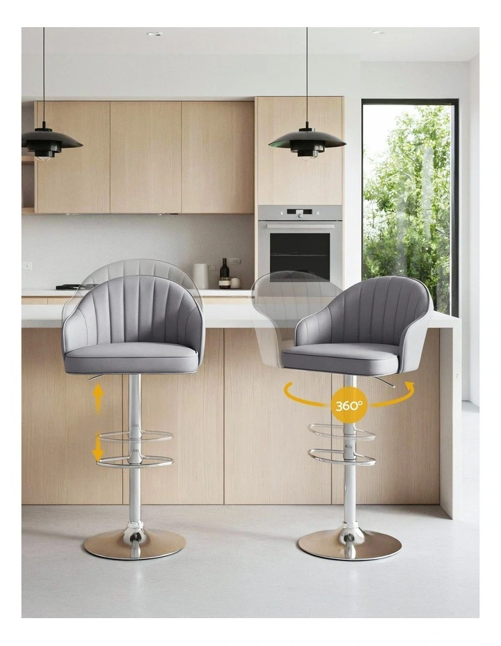 Artiss 4x Bar Stools Kitchen Swivel Gas Lift Counter Chair Shell Leather Grey image 5