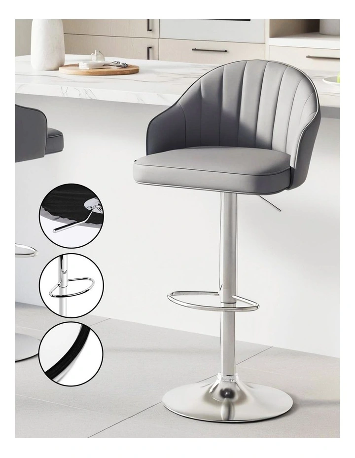Artiss 4x Bar Stools Kitchen Swivel Gas Lift Counter Chair Shell Leather Grey image 6