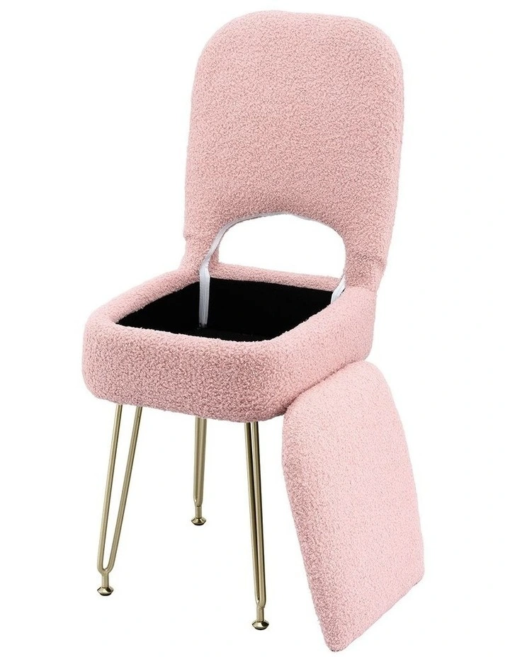 Artiss Storage Ottoman Vanity Stool Foot Stool Folding Back Pink image 1