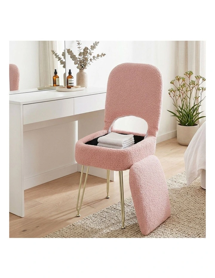 Artiss Storage Ottoman Vanity Stool Foot Stool Folding Back Pink image 3