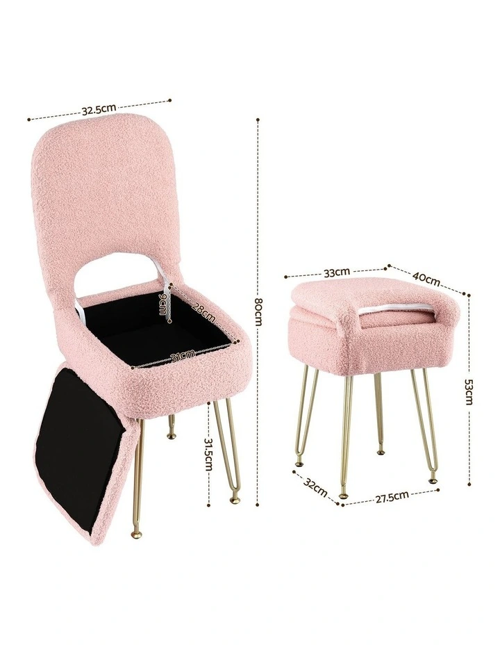 Artiss Storage Ottoman Vanity Stool Foot Stool Folding Back Pink image 4