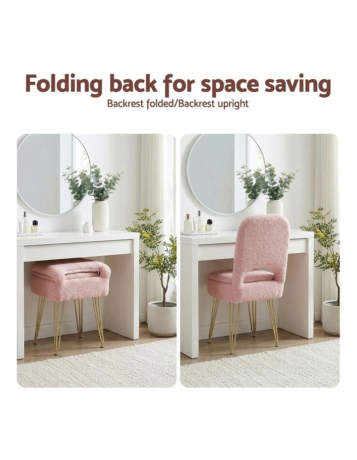 Artiss Storage Ottoman Vanity Stool Foot Stool Folding Back Pink image 5